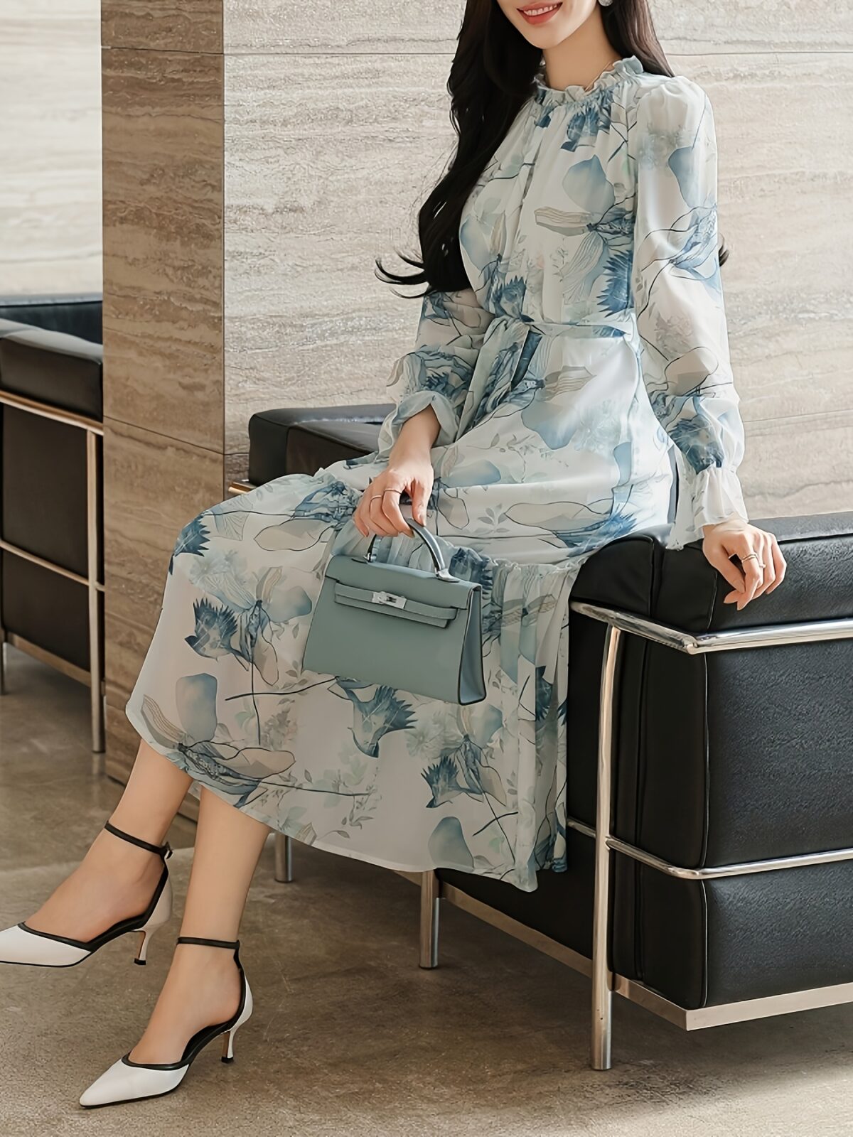 Effortlessly elegant Azure Bloom floral print dress perfect for summer events