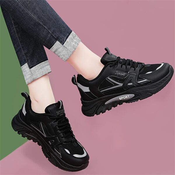 Newness Cityscape Casual Sport Sneakers showcasing all season comfort and a chic modern design The sneakers are shown on a models feet highlighting the style and detailing