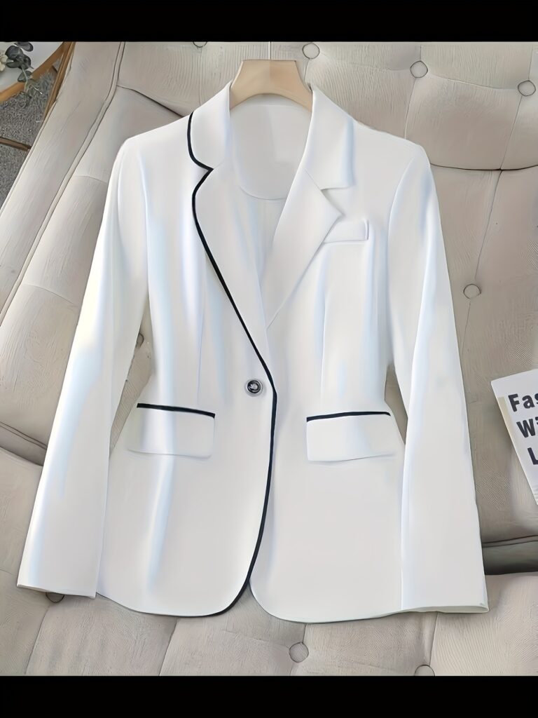 Model wearing a stylish Spring Blossom Slim-Fit Mini Suit in a soft pastel color, showcasing its flattering silhouette and versatility.