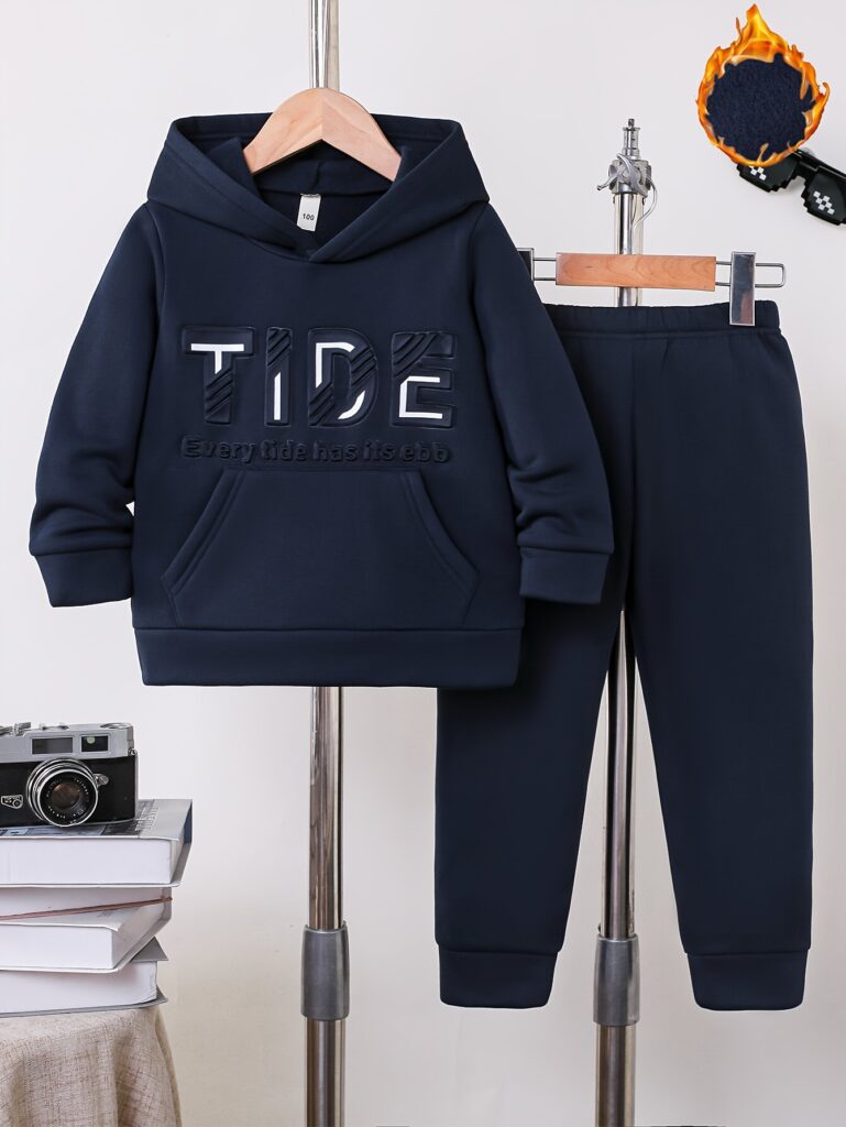 Cozy Champ Boys Fleece-Lined Hoodie and Pants Set: A stylish and warm set perfect for fall and winter. Features a comfortable fleece lining, ideal for boys aged 12 and under.