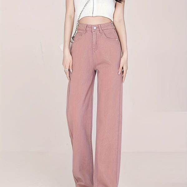 Newness Milan High Waisted Straight Leg Jeans Flattering fit timeless style A model wears the jeans