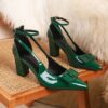 Emerald Isle Green Ankle Strap Heels by Newness Chic and versatile green heels perfect for any occasion