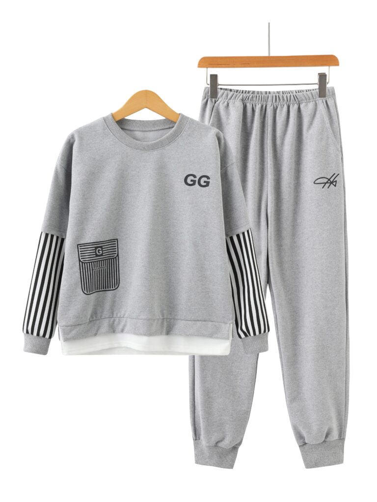 Stylish City Slicker Boys' striped sweatshirt and jogger set in spring/fall colors. Soft, durable fabric with convenient pockets.