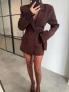 Newness Boardroom Boss Womens Elegant Tailored Lapel Collar Suit Jacket in brown A versatile blazer perfect for the office formal events or casual wear Featuring a tailored fit long sleeves and a flattering belted waist