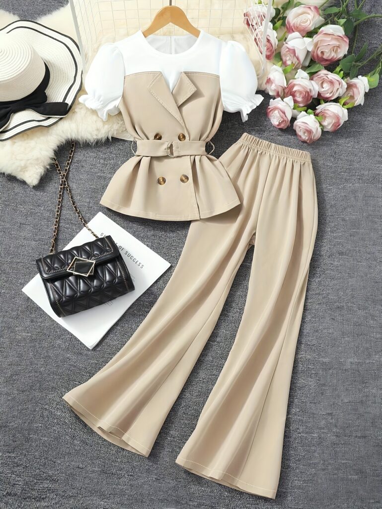 The Newness Dubai Chic Two-Piece Set: a luxurious polyester two-piece outfit, perfect for any occasion. Sophisticated and stylish.