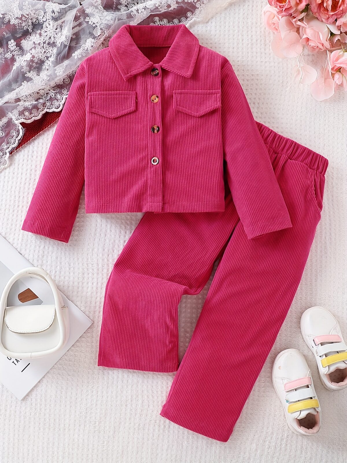 Stylish girls solid color pants set perfect for spring and fall The Dubai Darling collection from Newness