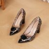 Elegant Leopard Print Mary Jane High Heels with Metal Buckle Comfortable block heel pointed toe synthetic upper Versatile shoes for weddings parties and outdoor events