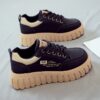 Womens beige and brown chunky platform sneakers with lace up detail and cushioned sole