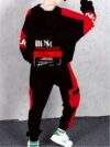 Stylish boys autumn hoodie set in a trendy color block design with bold alphabet prints Perfect for spring and fall