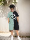 Adorable boy wearing a trendy color block set perfect for playtime school or any casual occasion The outfit features vibrant colors and a comfortable soft fabric