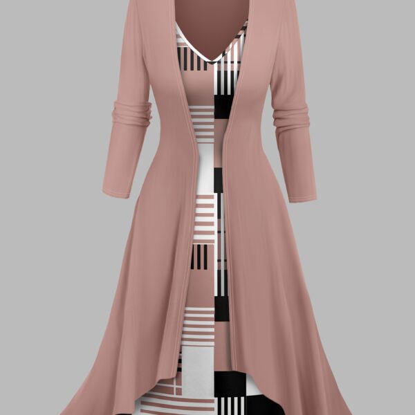 Stylish Cairo Geometric Print Dress and Cardigan Set by Newness Flattering silhouette perfect for any occasion
