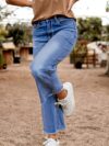 Newness Effortless Chic Straight Leg Jeans with Raw Hem A flattering pair of straight leg jeans in premium denim featuring a trendy raw hem