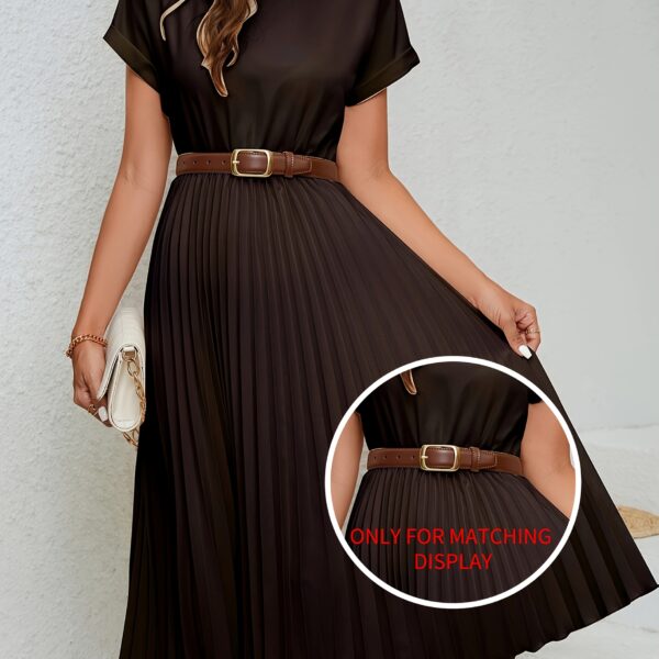 Effortless Chic: Beige pleated midi dress, 100% polyester, perfect for spring, summer, or fall.
