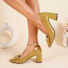 Womens Mustard Yellow Pointed Toe High Heel Pumps with Bow Detail