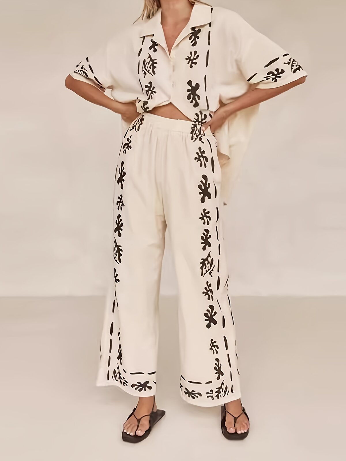 Effortlessly chic Botanical Breeze Floral Print Set from Newness A soft polyester blend creates a relaxed all season outfit Flattering floral print
