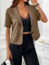 Stylish Brownish Golden Summer Breeze Womens Short Sleeve Blazer Loose Fit Perfect for Casual or Office Wear