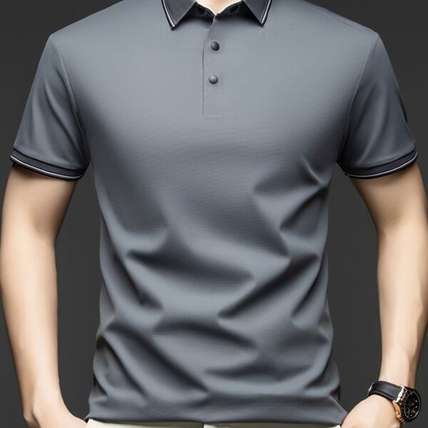 Newness Summer Breeze Men's Lightweight Breathable Short Sleeve Polo Shirt in classic style, perfect for summer. Model wearing the polo shirt, showcasing its breathability and comfort.