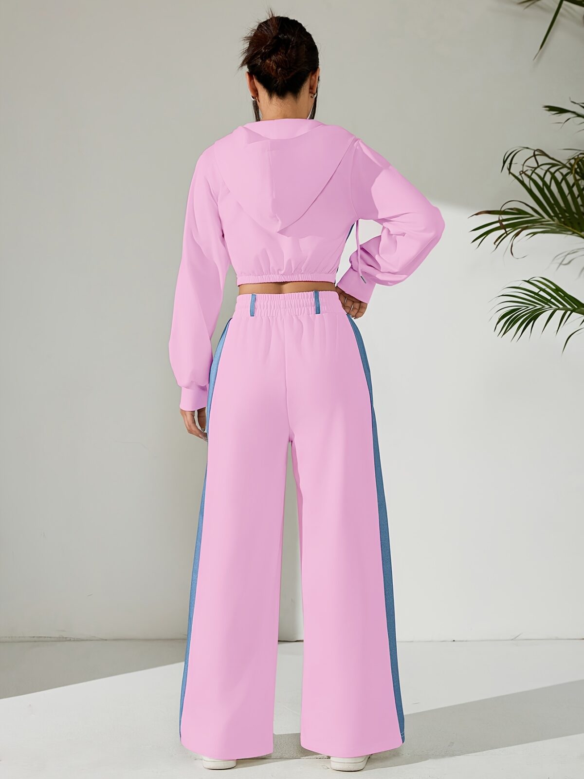 Skyline Chic Two Piece Set Flatlay of a stylish zip up hoodie and wide leg pants in a complementary color scheme Perfect for spring or fall