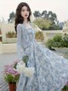 Effortlessly chic Azure Bloom Floral Halter Dress Set perfect for summer soirées and garden parties