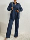 Effortless Chic Casual Pantsuit Set in smooth polyester Model showcases the complete set highlighting its comfort and style for everyday wear