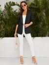 City Chic Black Stretch Blazer with Crinkle Sleeve A versatile loose fitting black blazer perfect for work or casual wear Features a comfortable stretch fabric and unique crinkle sleeves