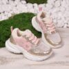 Adorable girls mesh sneakers in pink and white with glittery accents perfect for spring summer or fall Breathable and comfortable for active play