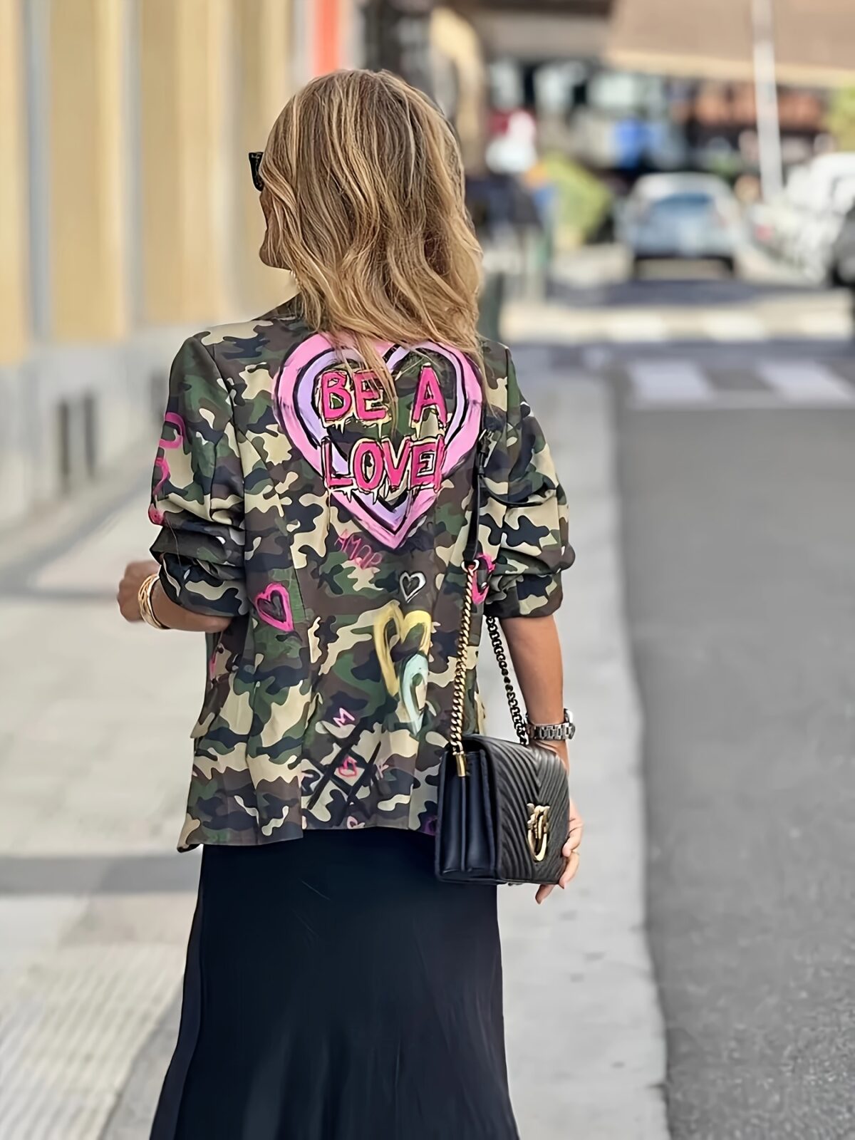 Flattering H silhouette womens camo print blazer jacket perfect for casual or formal wear