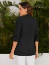 City Chic Black Stretch Blazer with Crinkle Sleeve A versatile loose fitting black blazer perfect for work or casual wear Features a comfortable stretch fabric and unique crinkle sleeves