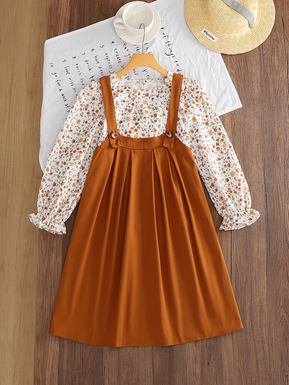 Newness Whimsical Meadow Floral Print Dress Set A charming autumnal dress and skirt set in a delightful floral print