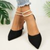 Newness Celestial DOrsay Stiletto Heels Elevate your style with these glamorous heels featuring beaded ankle closures and a pointed toe