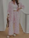 Effortless Chic The Parisian Striped Lounge Set in soft polyester A stylish two piece set perfect for relaxing at home Model wearing the matching striped top and pants