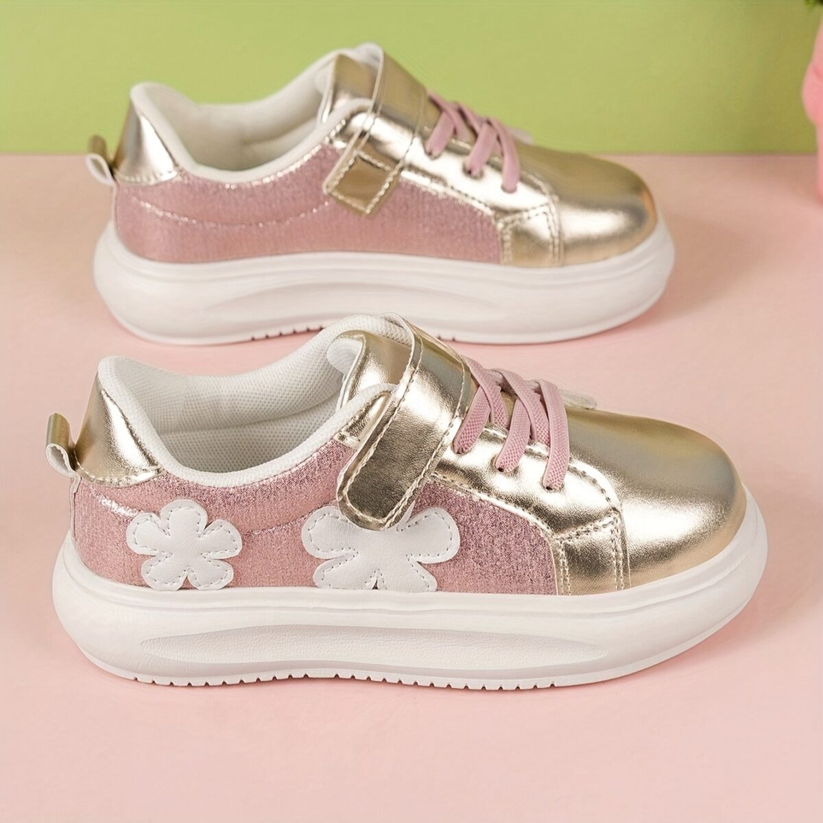 Adorable girls pink and white floral sneakers perfect for play or everyday wear Twinkle Toes brand