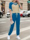 Stylish Cairo Color Block Pants Set by Newness A chic modern two piece outfit in a vibrant color block design
