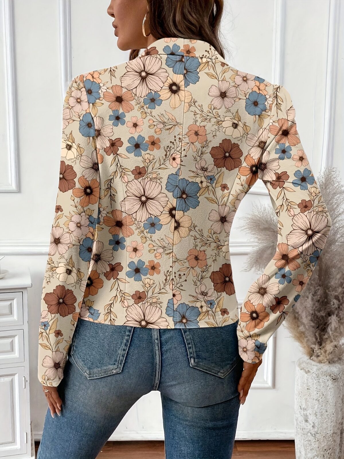Womens Spring Breeze Floral Print Open Front Blazer in vibrant floral pattern lightweight and loose fitting perfect for spring and summer