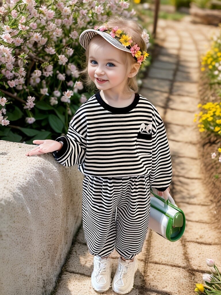 Newness Parisian Girls Striped Sport Suit: A stylish and comfortable striped tracksuit perfect for spring or autumn.