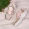 Adorable girls mesh sneakers in pink and white with glittery accents perfect for spring summer or fall Breathable and comfortable for active play