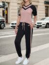 Stylish Cairo Color Block Pants Set by Newness A chic modern two piece outfit in a vibrant color block design
