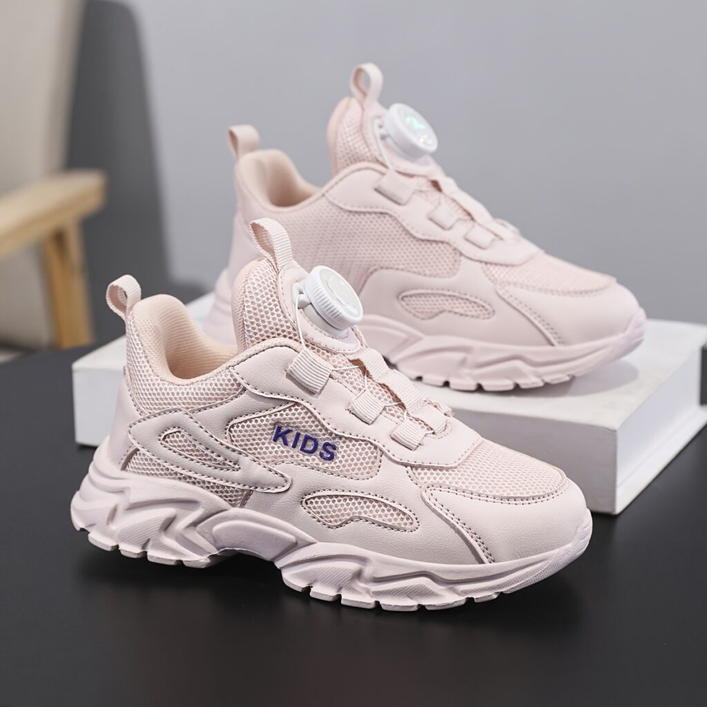 ActiveAce Kids' Pink Sweet Running Shoes, all-season pink running shoes for kids, breathable mesh upper, easy spin buckle, trendy and comfortable.