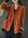 Stylish womens corduroy jacket in vintage contrast colors perfect for spring or autumn Regular fit casual blazer with a loose comfortable design