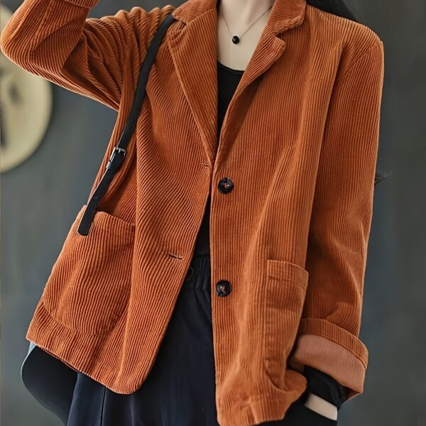 Stylish womens corduroy jacket in vintage contrast colors perfect for spring or autumn Regular fit casual blazer with a loose comfortable design