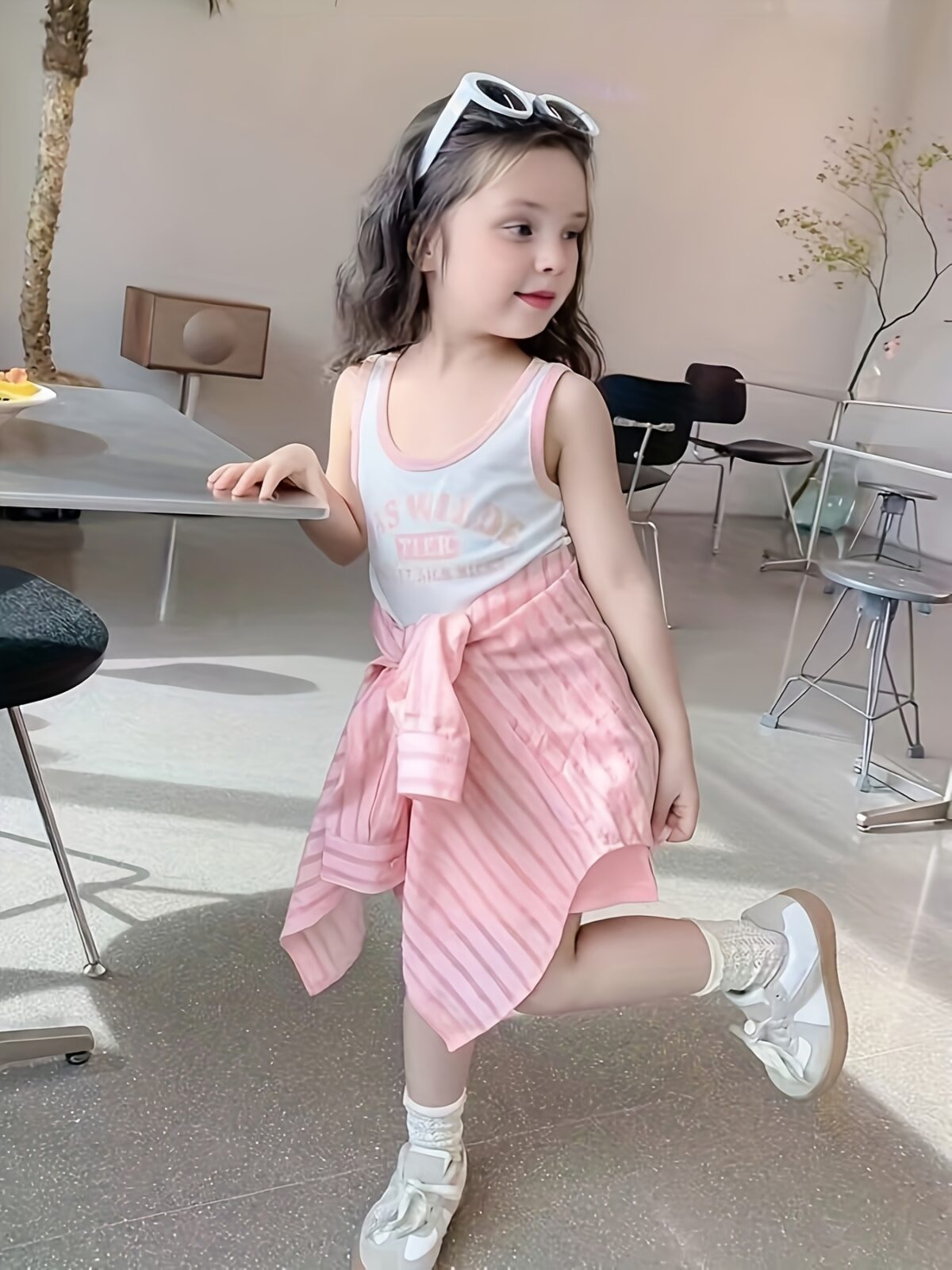 Adorable girl wearing Newness Riviera Chic summer outfit a stylish and breathable dress perfect for sunny days