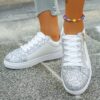 Newness Stardust Shimmer Silver Glitter Sneakers Elevate your style with these breathable lightweight sneakers perfect for any occasion