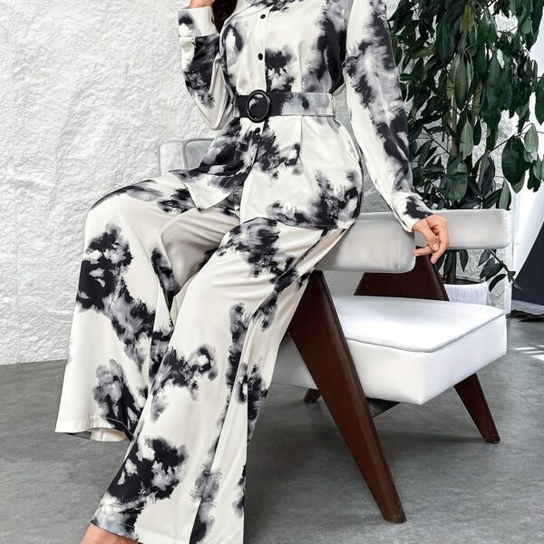 Newness Casablanca Tie Dye Two Piece Set Chic and sophisticated tie dye two piece outfit perfect for fall Features a stylish top and matching bottoms in a trendy dye pattern