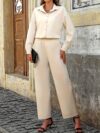 The Cairo Beige Pantsuit Set by Newness A modern and chic pantsuit in a versatile beige color perfect for any occasion Made with 100 comfortable polyester