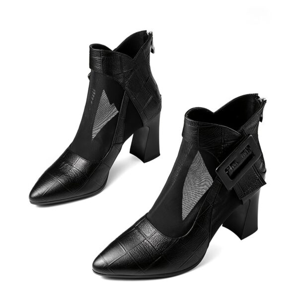Newness Metropolitan Pointed Block Heel Boots Modern pointed toe boots with breathable mesh showcasing a stylish block heel and durable sole perfect for all day wear