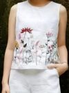 The Newness Botanical Embroidered Vest Suit in a flattering pose Showcasing the intricate embroidery and chic design