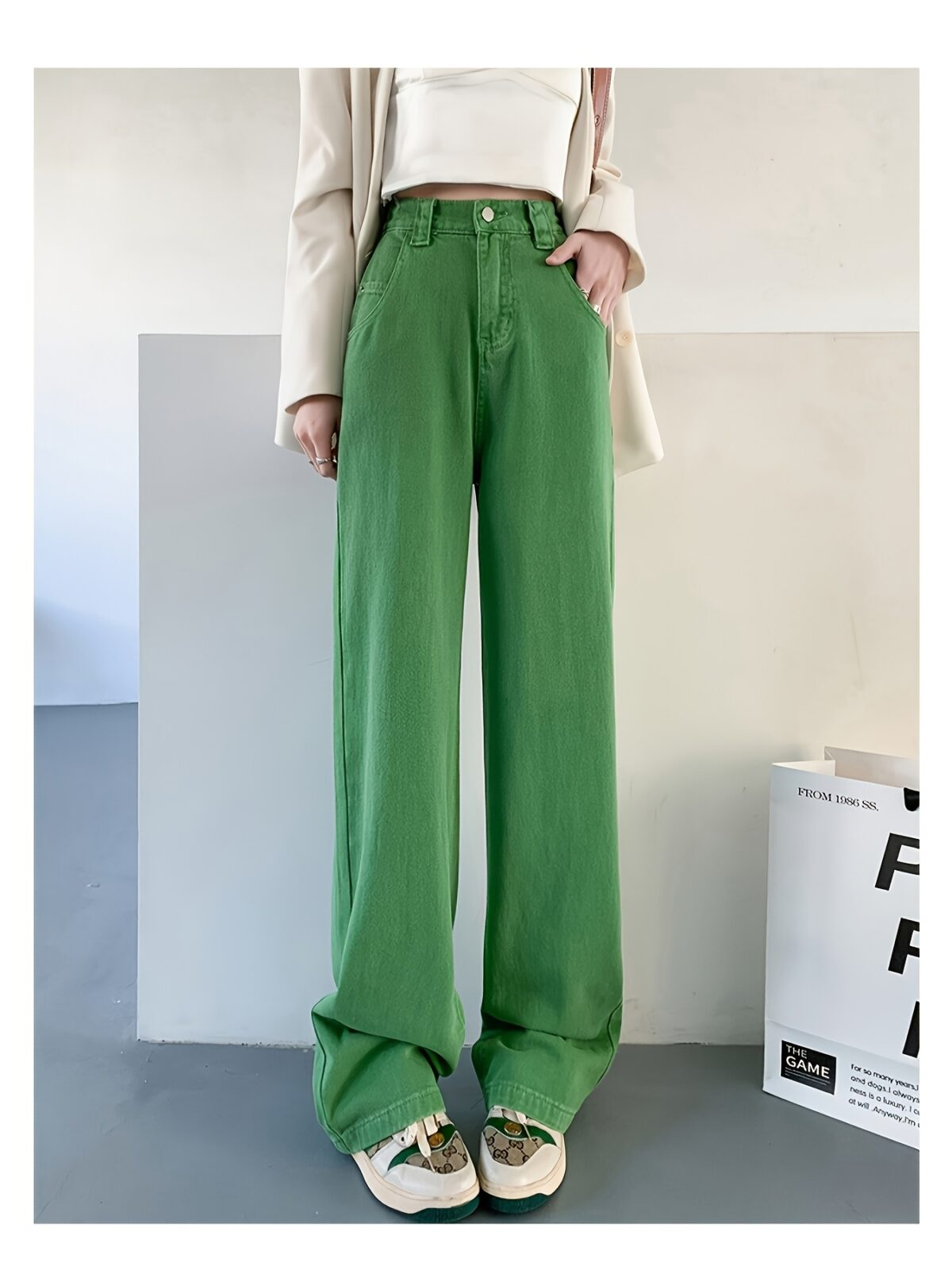 Effortless Chic Emerald Green Wide Leg Jeans by Newness 100 cotton flattering fit