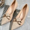 Newness Houndstooth Chain Buckle Stilettos Pointed toe heels in a chic houndstooth pattern with a sophisticated gold chain buckle Perfect for adding a touch of elegance to your party or nightclub outfit