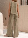 The Newness Cairo Sleeveless Wide Leg Set in white featuring a relaxed sleeveless top and wide leg pants perfect for a spring or summer day
