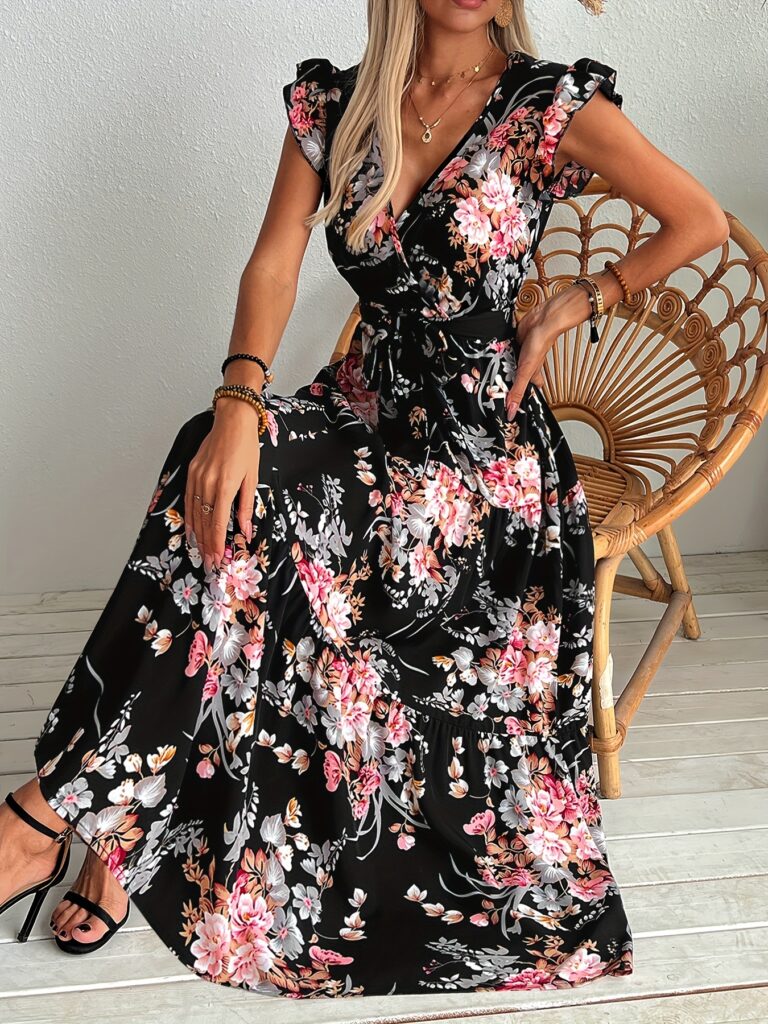Casablanca Bloom Floral Print Dress: A stunning floral print dress, perfect for summer. Model wears size small.